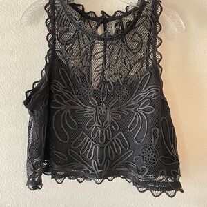 Anthropologie Black Lace Crochet Tank Top - Lightweight Women's Overlay